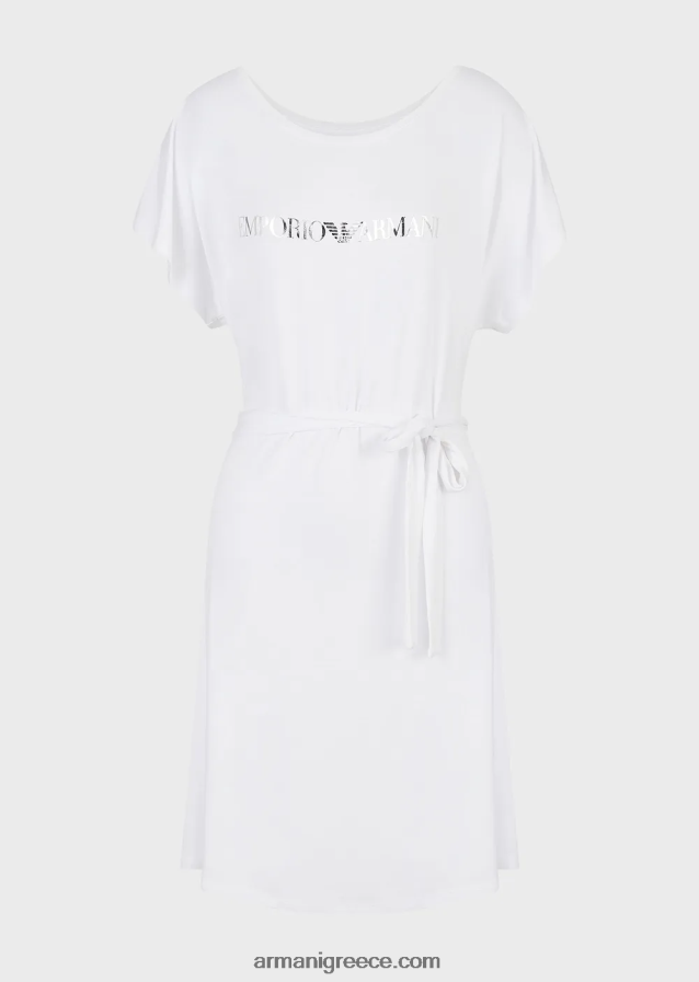 γυναίκες Armani Φόρεμα παραλίας με στρετς βισκόζη με λογότυπο 4046R613 άσπρο