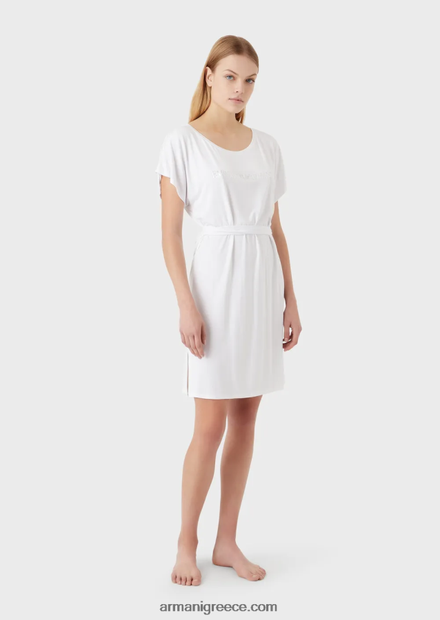 γυναίκες Armani Φόρεμα παραλίας με στρετς βισκόζη με λογότυπο 4046R613 άσπρο