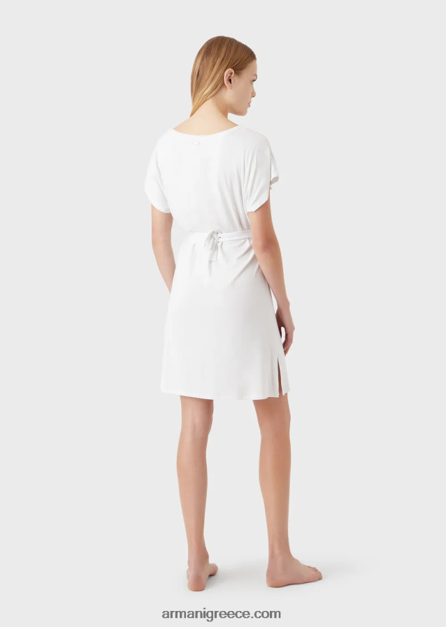 γυναίκες Armani Φόρεμα παραλίας με στρετς βισκόζη με λογότυπο 4046R613 άσπρο