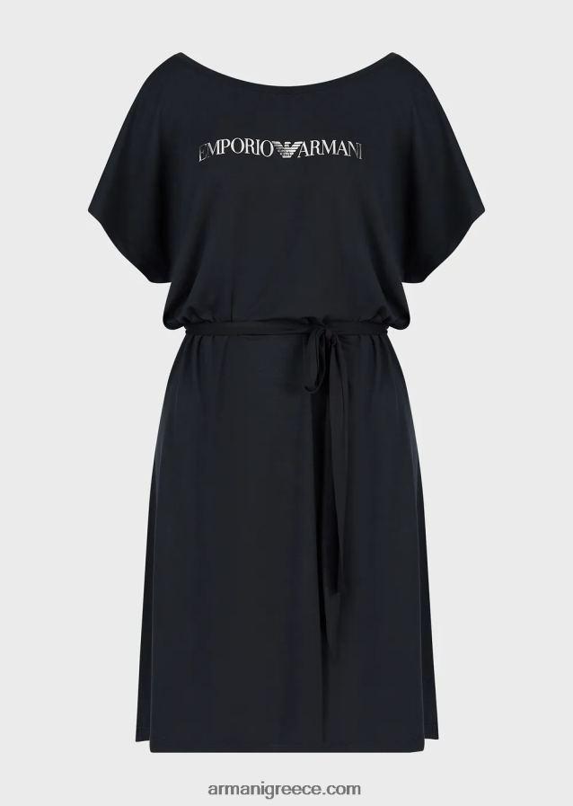 γυναίκες Armani Φόρεμα παραλίας με στρετς βισκόζη με λογότυπο 4046R614 μαύρος