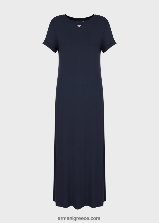 γυναίκες Armani μακρύ φόρεμα παραλίας με στρετς βισκόζη 4046R615 ναυτικό μπλε