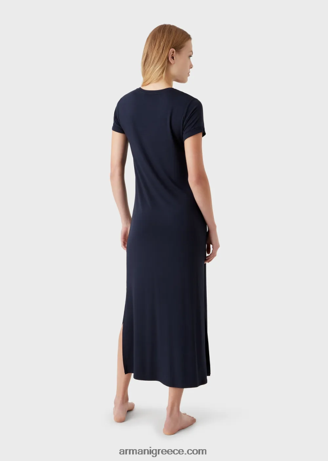 γυναίκες Armani μακρύ φόρεμα παραλίας με στρετς βισκόζη 4046R615 ναυτικό μπλε