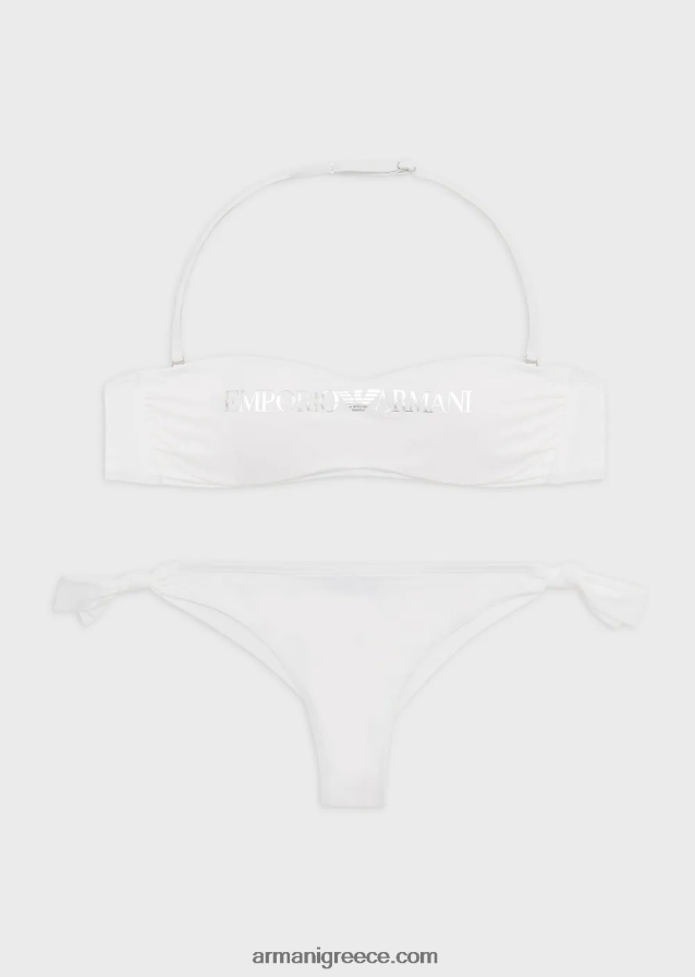 γυναίκες Armani ανακυκλωμένο νάιλον μπαντό μπικίνι με λογότυπο 4046R62 άσπρο