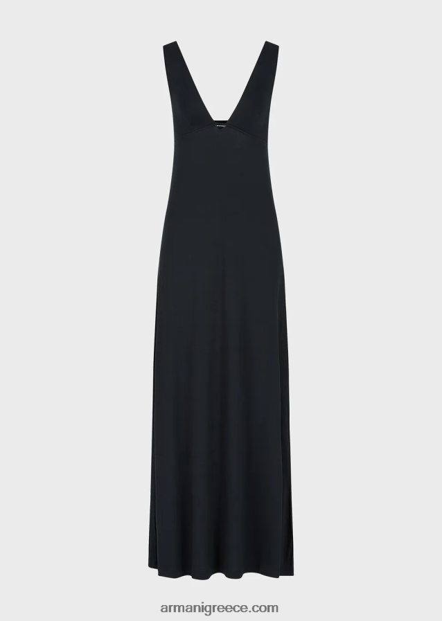 γυναίκες Armani Μακρύ φόρεμα παραλίας με λαιμόκοψη με στρετς βισκόζη 4046R620 μαύρος