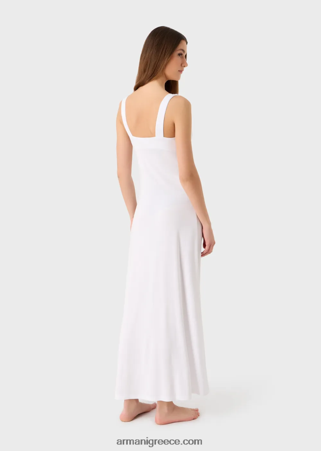 γυναίκες Armani Μακρύ φόρεμα παραλίας με λαιμόκοψη με στρετς βισκόζη 4046R621 άσπρο