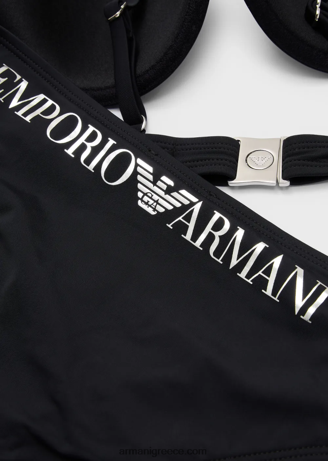 γυναίκες Armani ανακυκλωμένο νάιλον μπικίνι με γλυπτό λογότυπο 4046R63 μαύρος