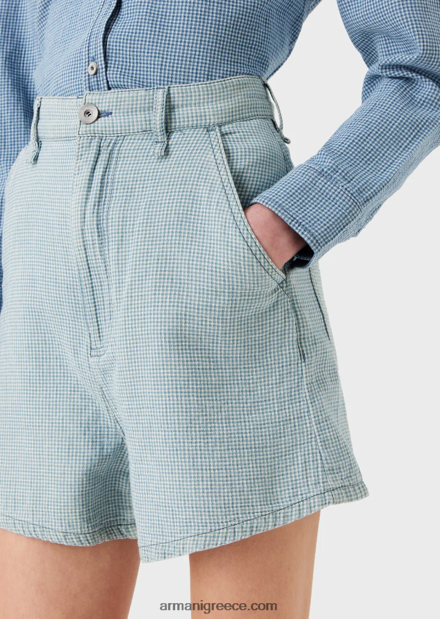 γυναίκες Armani ψηλόμεσο σορτς σε τζιν τζίνι 4046R62762 καρό ύφασμα