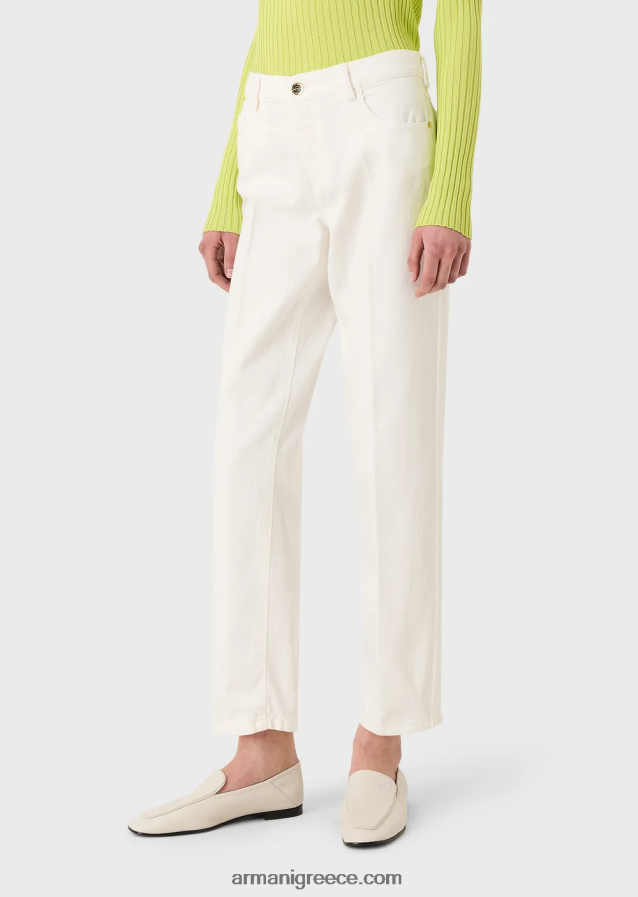 γυναίκες Armani j04 τζιν με μεσαία μέση, ίσιο πόδι από ύφασμα ταύρου βαμμένο με ρούχο 4046R62745 άσπρο