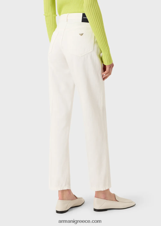 γυναίκες Armani j04 τζιν με μεσαία μέση, ίσιο πόδι από ύφασμα ταύρου βαμμένο με ρούχο 4046R62745 άσπρο