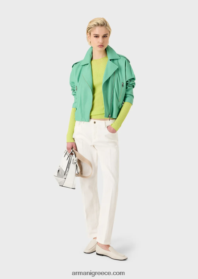 γυναίκες Armani j04 τζιν με μεσαία μέση, ίσιο πόδι από ύφασμα ταύρου βαμμένο με ρούχο 4046R62745 άσπρο