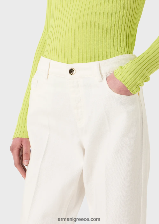 γυναίκες Armani j04 τζιν με μεσαία μέση, ίσιο πόδι από ύφασμα ταύρου βαμμένο με ρούχο 4046R62745 άσπρο