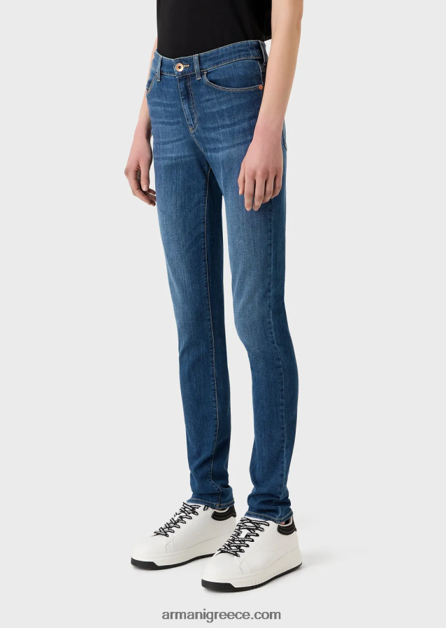 γυναίκες Armani j18 ψηλόμεσο, στενό τζιν σε τζιν τεντσελ 4046R62755 σκούρο μπλε