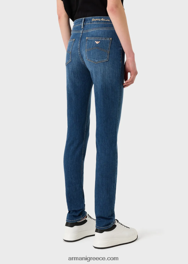 γυναίκες Armani j18 ψηλόμεσο, στενό τζιν σε τζιν τεντσελ 4046R62755 σκούρο μπλε