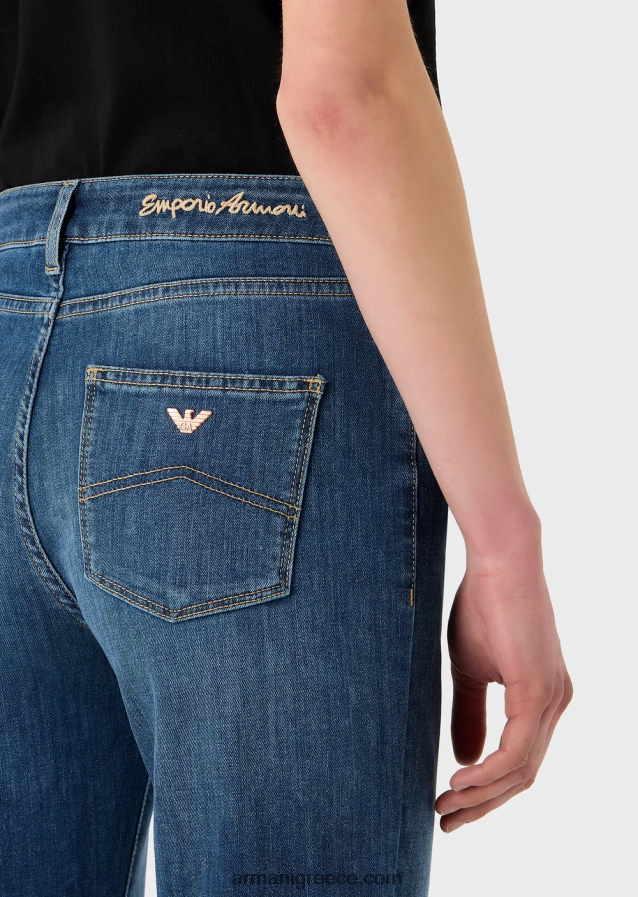 γυναίκες Armani j18 ψηλόμεσο, στενό τζιν σε τζιν τεντσελ 4046R62755 σκούρο μπλε