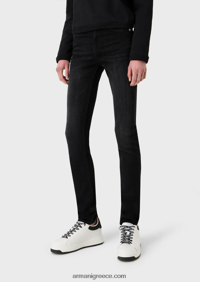 γυναίκες Armani j18 ψηλόμεσο, στενό τζιν σε τζιν τεντσελ 4046R62756 μαύρος