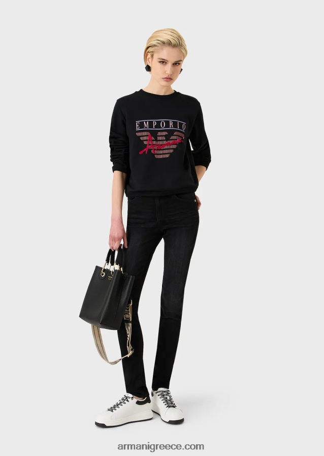 γυναίκες Armani j18 ψηλόμεσο, στενό τζιν σε τζιν τεντσελ 4046R62756 μαύρος