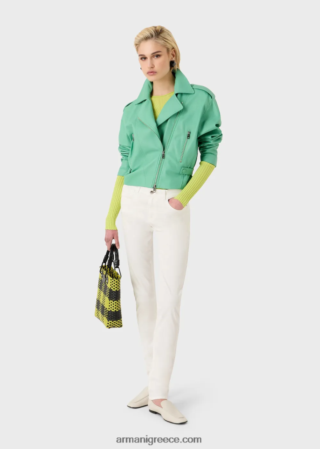 γυναίκες Armani j18 ψηλόμεσο κοκαλιάρικο παντελόνι σε τζιν άνεσης βαμμένο με ορυκτό ρούχο 4046R62757 άσπρο