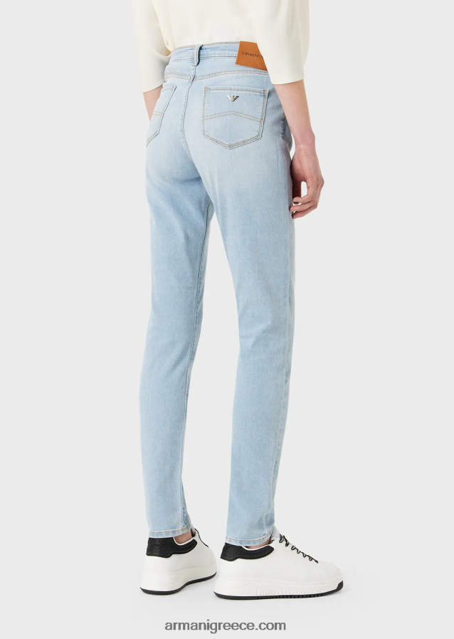 γυναίκες Armani j20 τζιν τζιν με ψηλόμεσο σούπερ κοκαλιάρικο ξεθωριασμένο τζιν 4046R62747 γαλάζιο