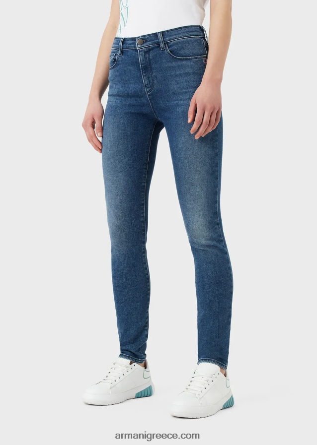 γυναίκες Armani j20 ψηλόμεσο τζιν τζιν με σούπερ πέτρινη εφαρμογή 4046R62749 μέτριο μπλε