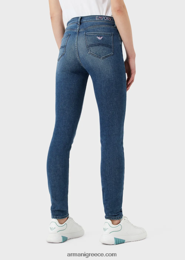 γυναίκες Armani j20 ψηλόμεσο τζιν τζιν με σούπερ πέτρινη εφαρμογή 4046R62749 μέτριο μπλε