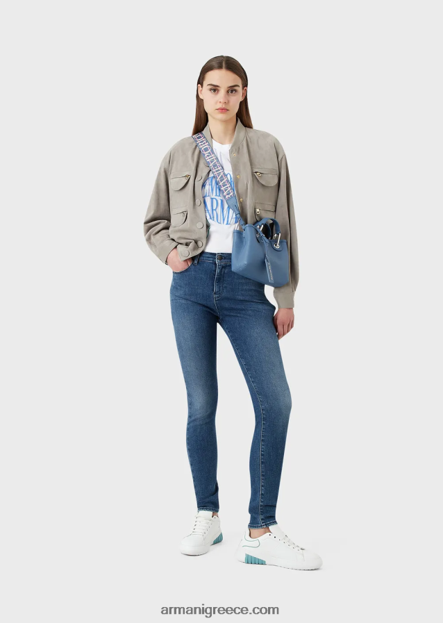 γυναίκες Armani j20 ψηλόμεσο τζιν τζιν με σούπερ πέτρινη εφαρμογή 4046R62749 μέτριο μπλε