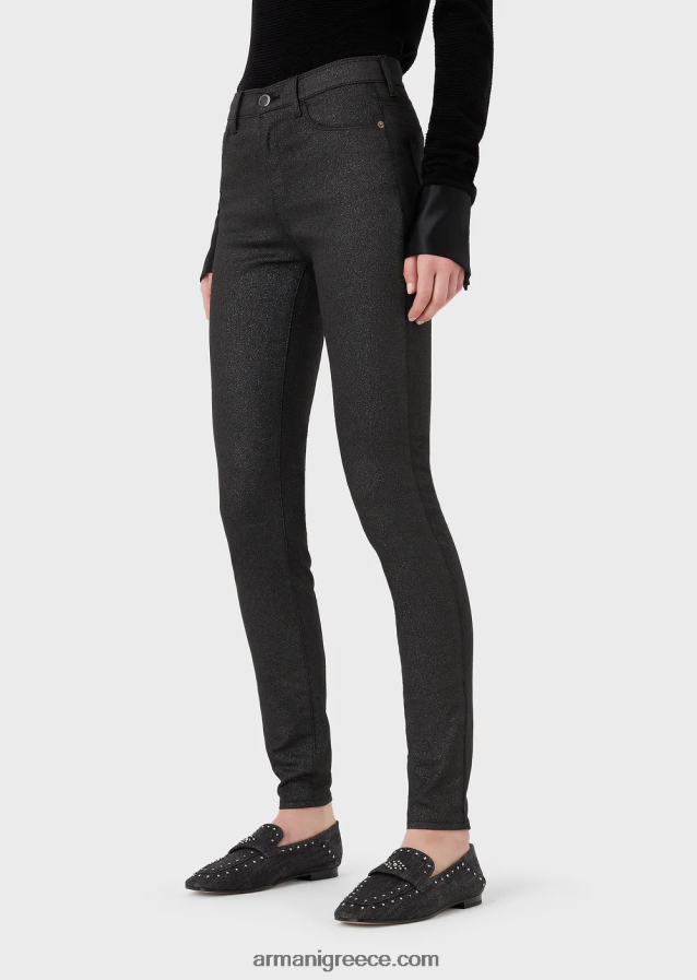 γυναίκες Armani j20 ψηλόμεσο, σούπερ κοκαλιάρικο τζιν τζιν με γκλίτερ 4046R62752 μαύρος