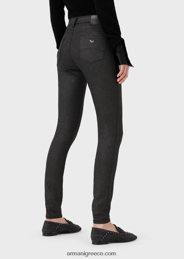 γυναίκες Armani j20 ψηλόμεσο, σούπερ κοκαλιάρικο τζιν τζιν με γκλίτερ 4046R62752 μαύρος