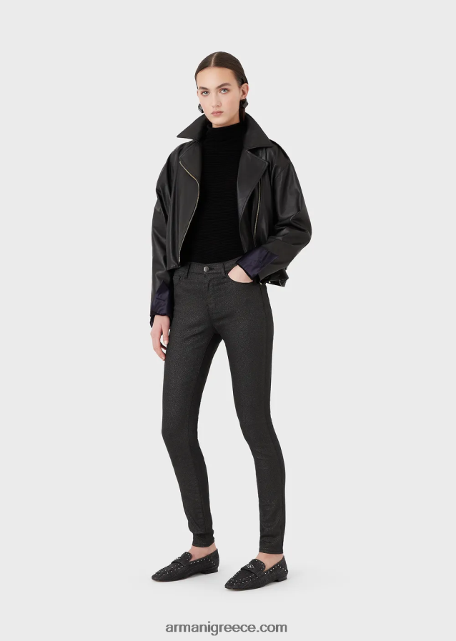 γυναίκες Armani j20 ψηλόμεσο, σούπερ κοκαλιάρικο τζιν τζιν με γκλίτερ 4046R62752 μαύρος