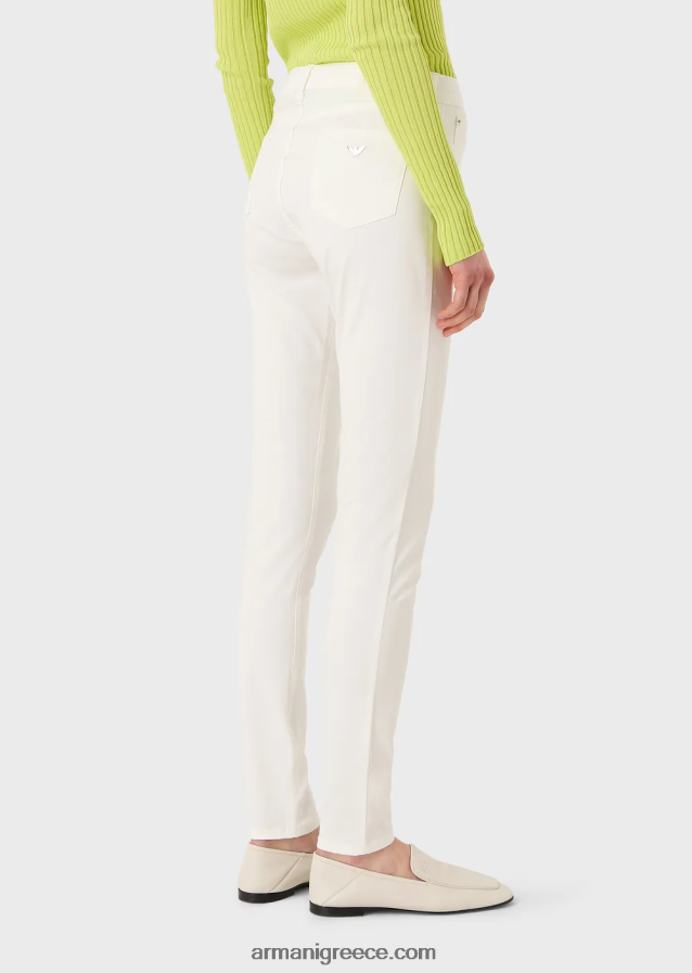 γυναίκες Armani j20 ψηλόμεσο σούπερ στενό τζιν σε τζιν άνεσης βαμμένο με ορυκτά ρούχα 4046R62753 άσπρο