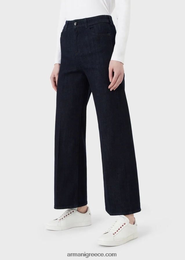 γυναίκες Armani j33 τζιν τζιν παντελόνι με μεσαία μέση φαρδύ cropped πόδι 4046R62758 σκούρο μπλε
