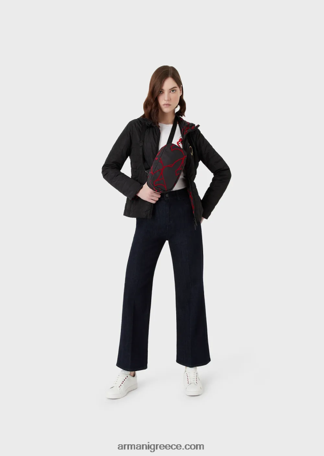 γυναίκες Armani j33 τζιν τζιν παντελόνι με μεσαία μέση φαρδύ cropped πόδι 4046R62758 σκούρο μπλε