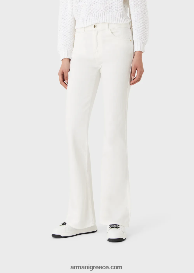 γυναίκες Armani j47 τζιν με μεσαίο/ψηλόμεσο, φουσκωμένο τζιν σε ύφασμα ταύρου βαμμένο με ρούχα 4046R62746 άσπρο