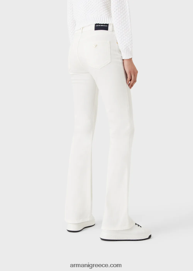 γυναίκες Armani j47 τζιν με μεσαίο/ψηλόμεσο, φουσκωμένο τζιν σε ύφασμα ταύρου βαμμένο με ρούχα 4046R62746 άσπρο