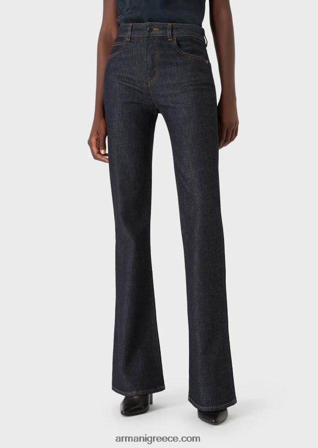 γυναίκες Armani j47 μεσαίο ψηλόμεσο, ελαφρώς φθαρμένο, φαρδύ, ελαστικό τζιν 4046R62763 ναυτικό μπλε