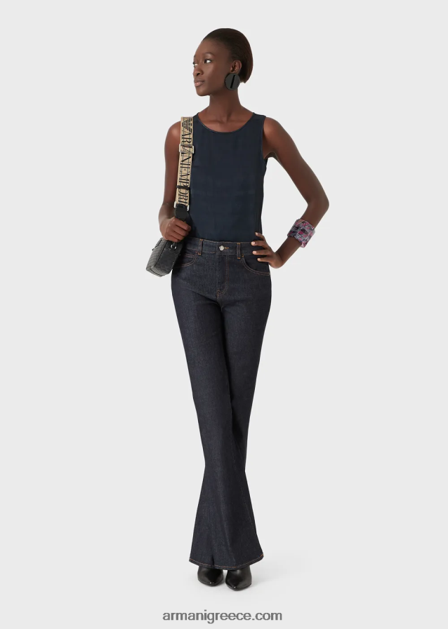 γυναίκες Armani j47 μεσαίο ψηλόμεσο, ελαφρώς φθαρμένο, φαρδύ, ελαστικό τζιν 4046R62763 ναυτικό μπλε