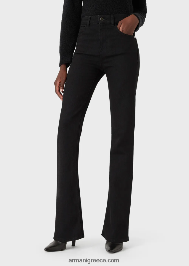 γυναίκες Armani j47 μεσαίο ψηλόμεσο, ανοιχτό πόδι, ξεπλυμένο comfort-τζιν 4046R62764 μαύρος