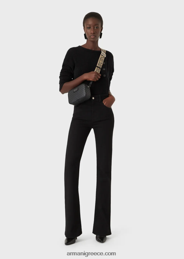 γυναίκες Armani j47 μεσαίο ψηλόμεσο, ανοιχτό πόδι, ξεπλυμένο comfort-τζιν 4046R62764 μαύρος