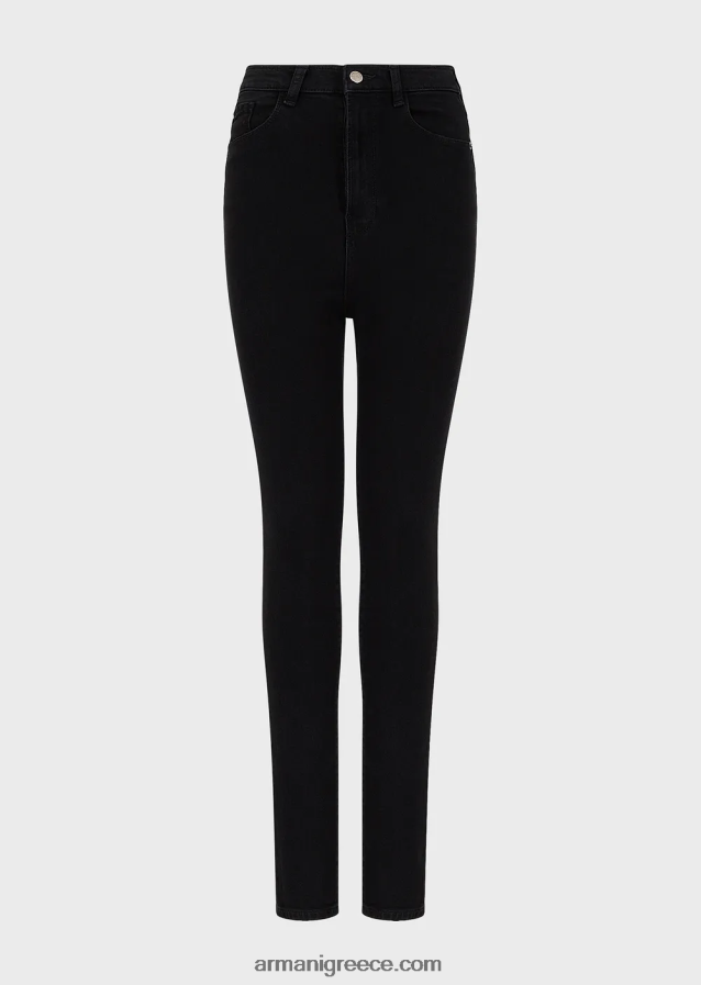 γυναίκες Armani j64 πολύ ψηλόμεσο, σούπερ στενό τζιν σε ξεπλυμένο τζιν άνεσης 4046R62777 μαύρος