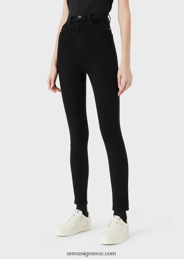 γυναίκες Armani j64 πολύ ψηλόμεσο, σούπερ στενό τζιν σε ξεπλυμένο τζιν άνεσης 4046R62777 μαύρος