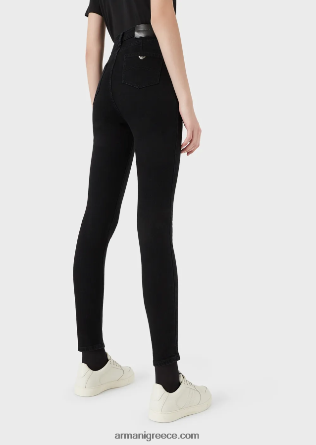 γυναίκες Armani j64 πολύ ψηλόμεσο, σούπερ στενό τζιν σε ξεπλυμένο τζιν άνεσης 4046R62777 μαύρος