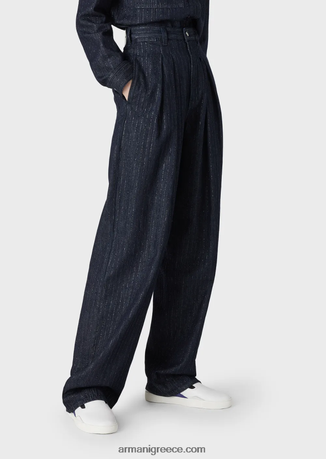 γυναίκες Armani Ψηλόμεσο τζιν j95 σε τζιν με γκλίτερ ξεπλυμένο ριγέ 4046R62760 σκούρο μπλε