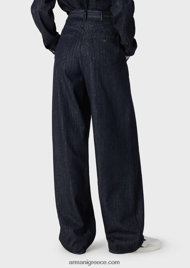 γυναίκες Armani Ψηλόμεσο τζιν j95 σε τζιν με γκλίτερ ξεπλυμένο ριγέ 4046R62760 σκούρο μπλε