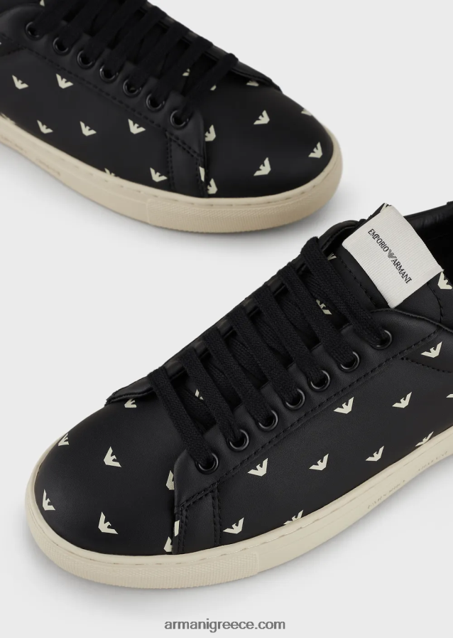 γυναίκες Armani μαλακά δερμάτινα πάνινα παπούτσια με 3d αετό 4046R6546 μαύρος