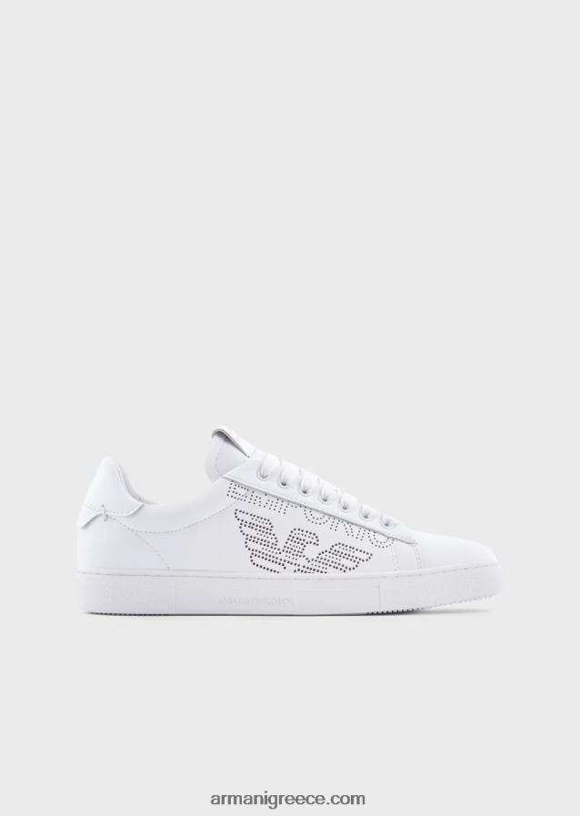 γυναίκες Armani δερμάτινα αθλητικά παπούτσια με διάτρητο λογότυπο 4046R6544 άσπρο