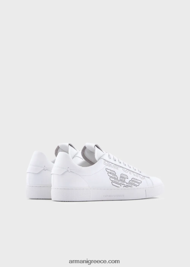 γυναίκες Armani δερμάτινα αθλητικά παπούτσια με διάτρητο λογότυπο 4046R6544 άσπρο