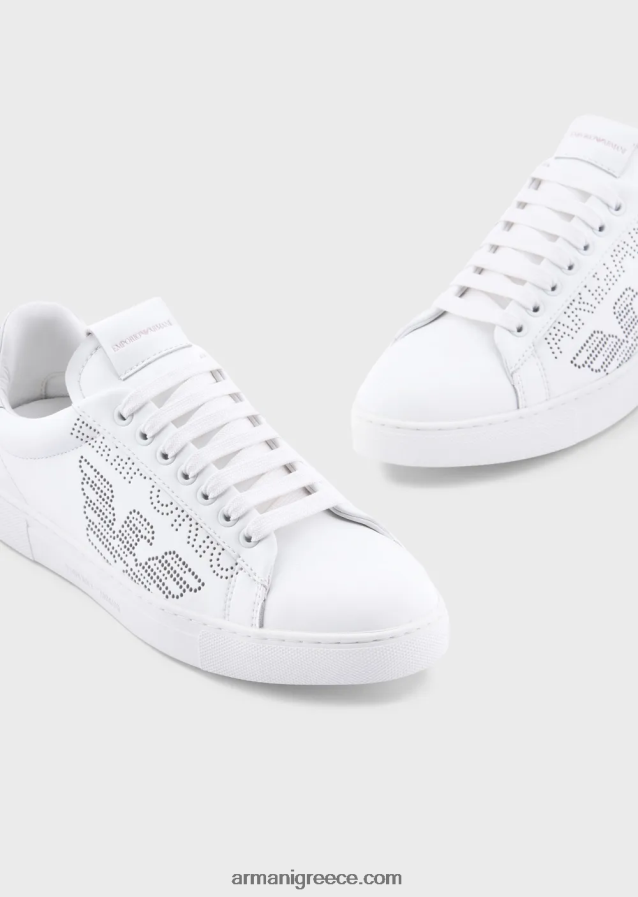 γυναίκες Armani δερμάτινα αθλητικά παπούτσια με διάτρητο λογότυπο 4046R6544 άσπρο