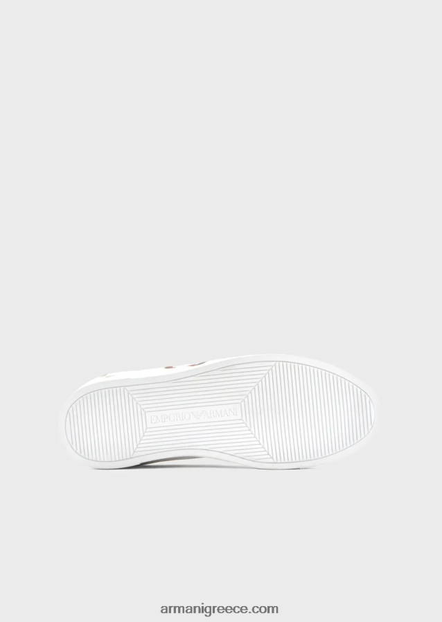 γυναίκες Armani δερμάτινα αθλητικά παπούτσια με στάμπα κουνελιού 4046R6548 άσπρο