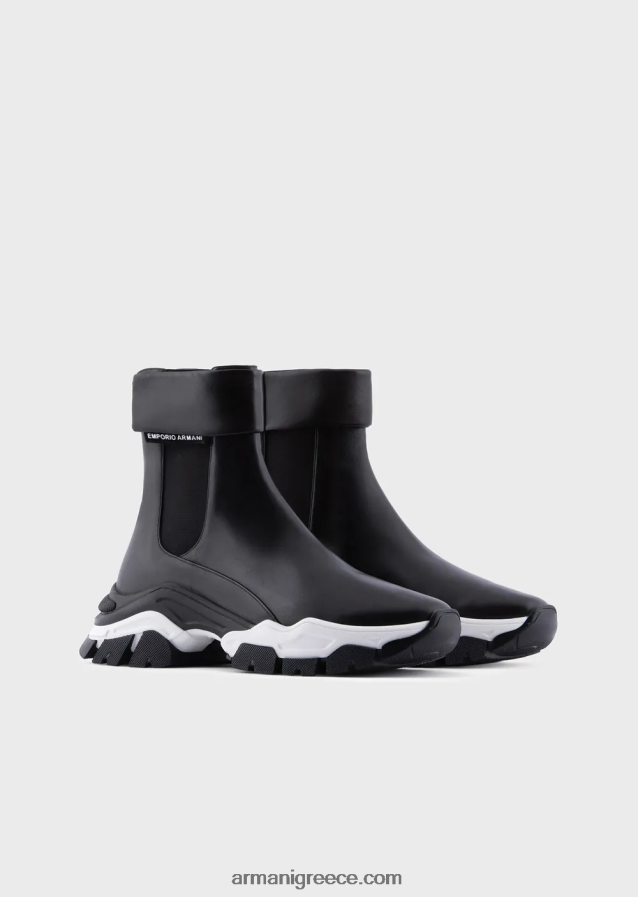 γυναίκες Armani χοντροκομμένα μποτάκια από δέρμα νάπα 4046R6549 μαύρος