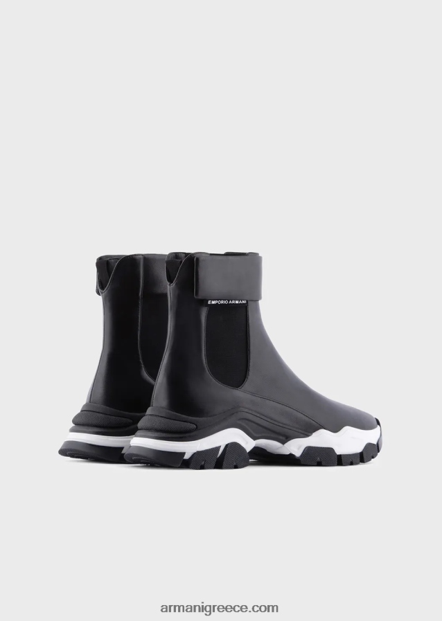 γυναίκες Armani χοντροκομμένα μποτάκια από δέρμα νάπα 4046R6549 μαύρος