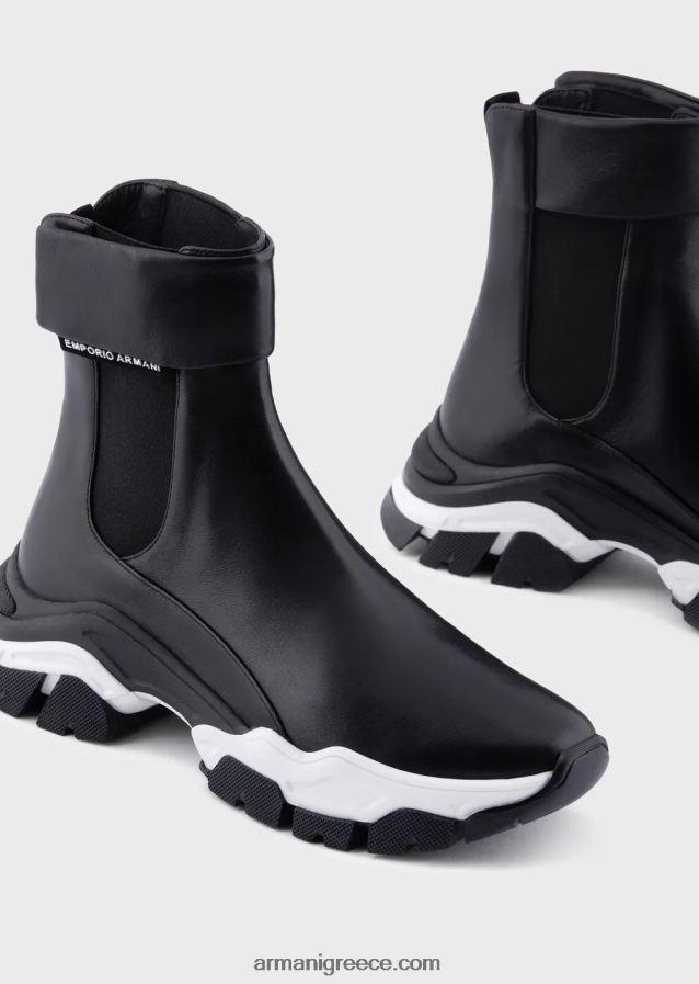 γυναίκες Armani χοντροκομμένα μποτάκια από δέρμα νάπα 4046R6549 μαύρος